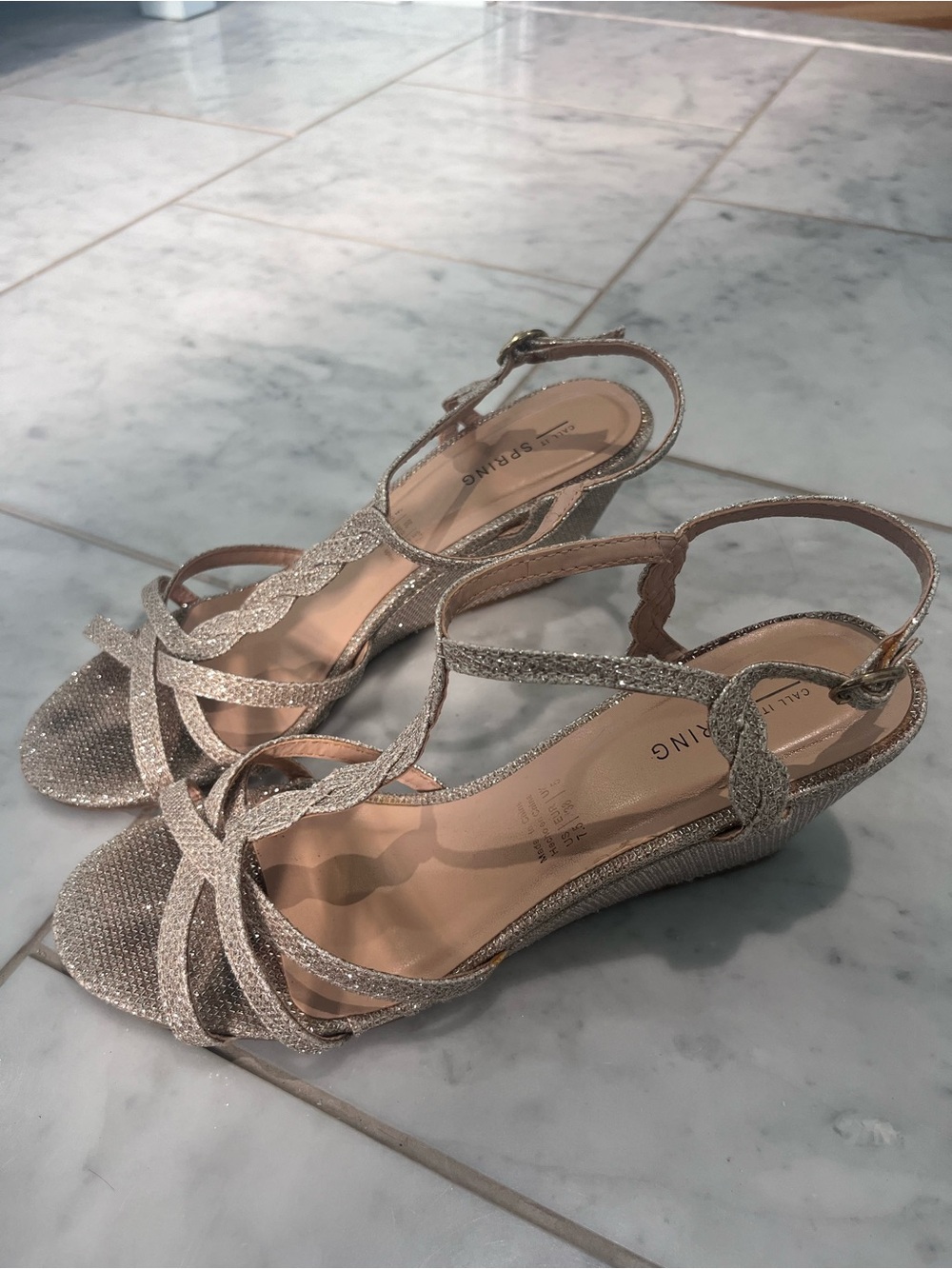 CALL IT SPRING Women's Glitter Slingback Wedge Sandals - Champagne